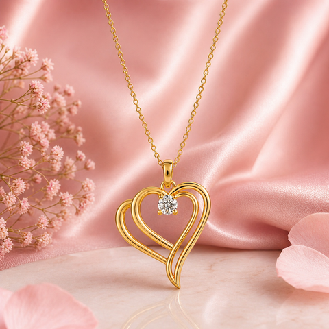 Brin Silver Heart Zirconia Necklace