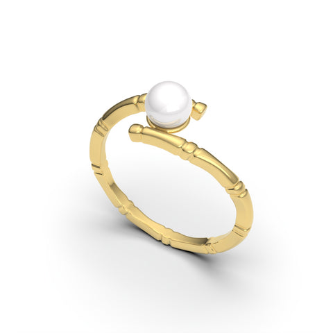 Lily Gold Plated Synthetic Pearl Round Ring