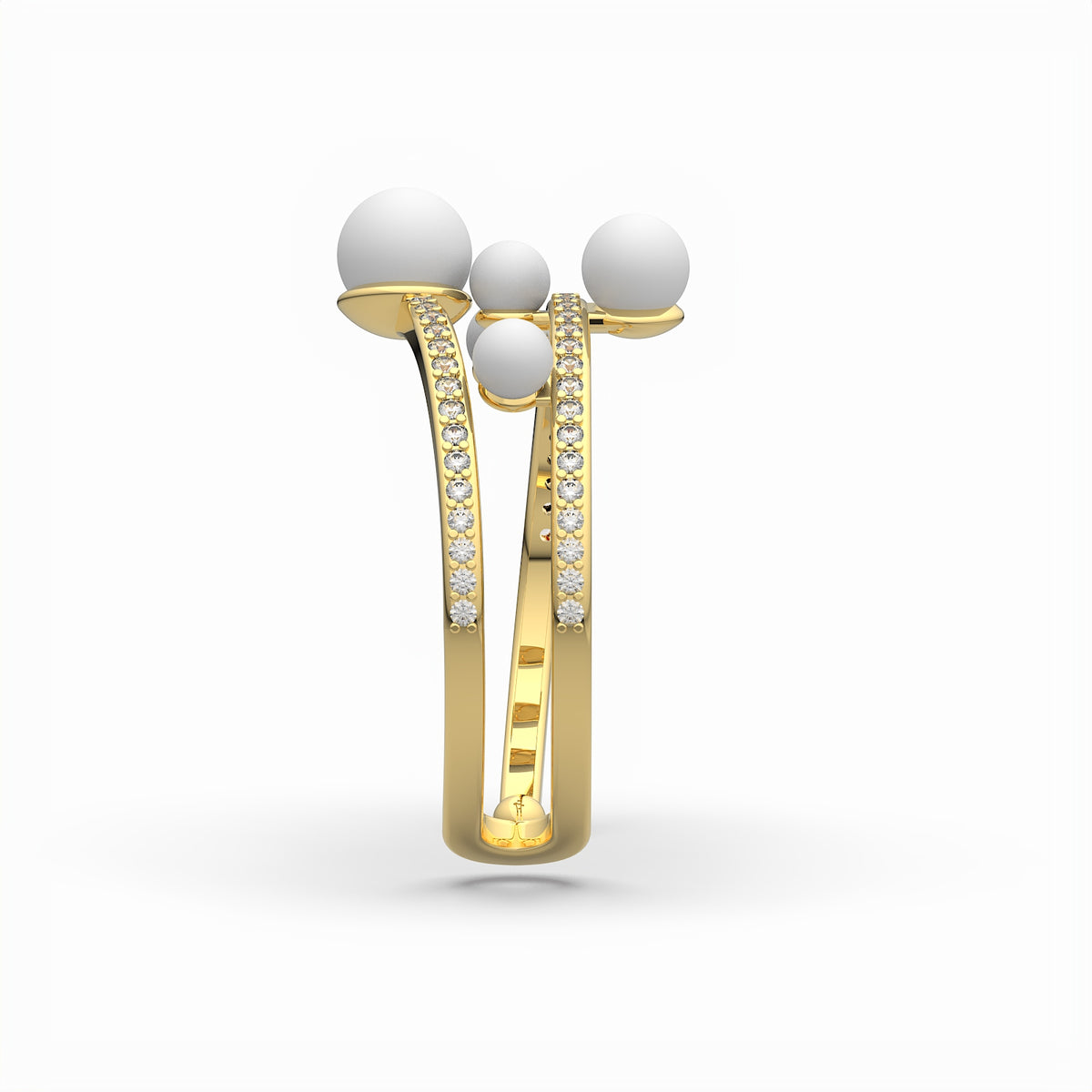 Lily Gold Plated Synthetic Pearl Round White Cubic Zirconia Ring