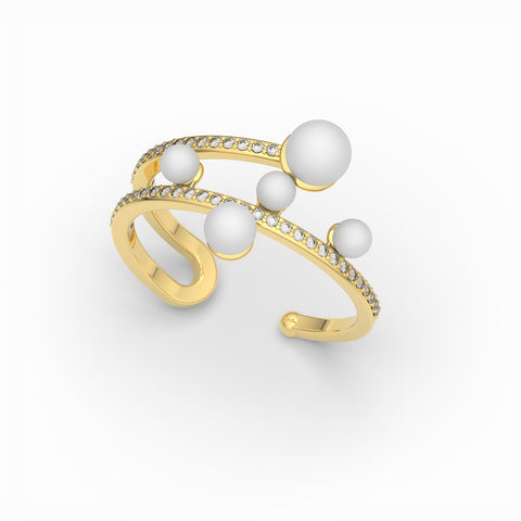 Lily Gold Plated Synthetic Pearl Round White Cubic Zirconia Ring