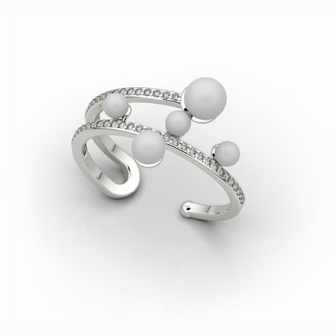 Lily Gold Plated Synthetic Pearl Round White Cubic Zirconia Ring