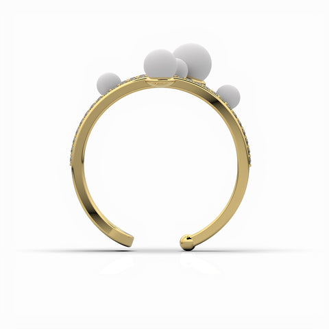 Lily Gold Plated Synthetic Pearl Round White Cubic Zirconia Ring