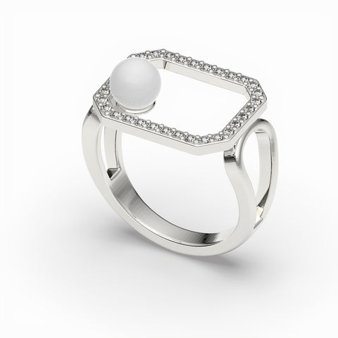 Anna Synthetic Pearl White Cubic Zirconia Ring