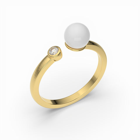 Anna Gold Plated Synthetic Pearl White cubic zirconia Ring