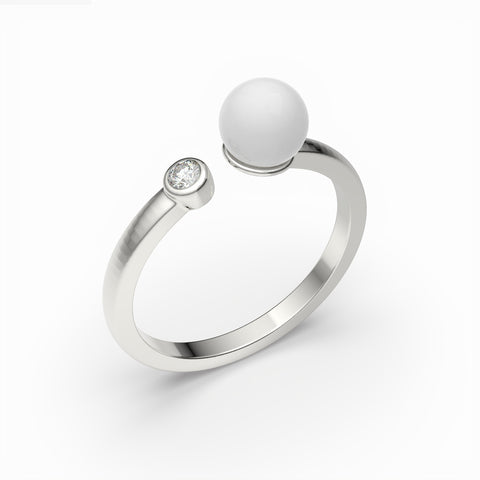 Anna Gold Plated Synthetic Pearl White cubic zirconia Ring