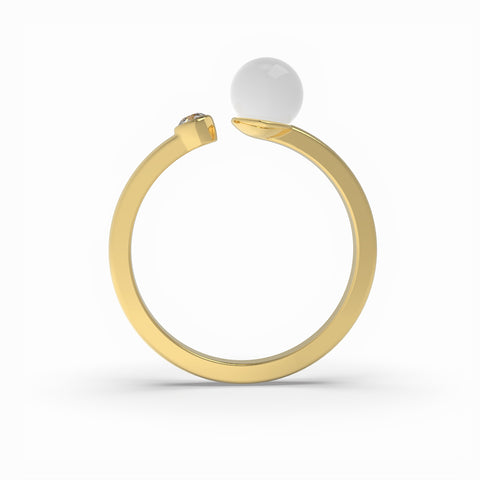 Anna Gold Plated Synthetic Pearl White cubic zirconia Ring