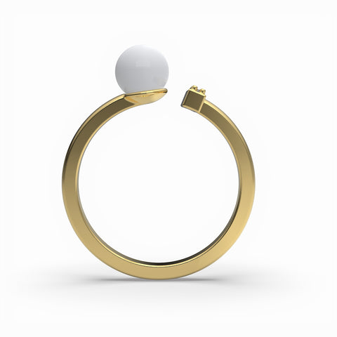 Nora Gold Plated Synthetic Pearl White cubic zirconia Ring