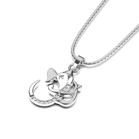 Rin Sterling Silver White Cubic Zirconia Ganesh Necklace