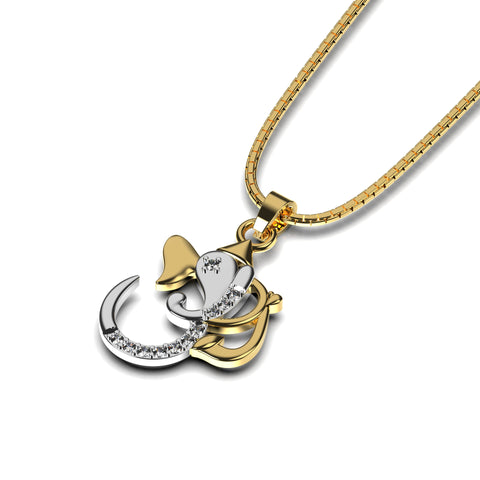 Rin Sterling Silver White Cubic Zirconia Ganesh Necklace