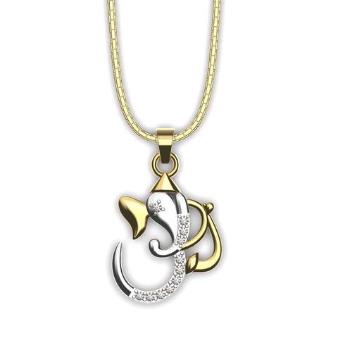Rin Sterling Silver White Cubic Zirconia Ganesh Necklace