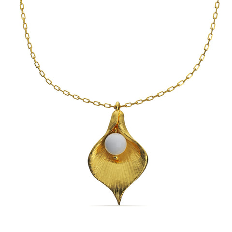 Anna Sterling Silver Synthetic Pearl Leaf Necklace