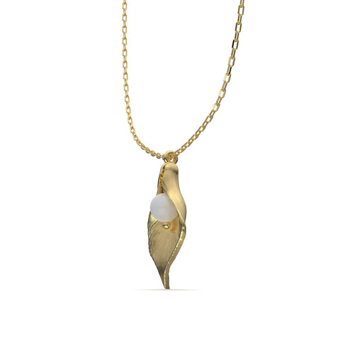 Anna Sterling Silver Synthetic Pearl Leaf Necklace