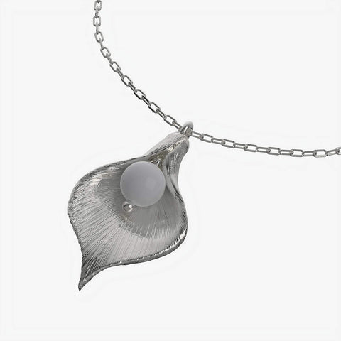 Anna Sterling Silver Synthetic Pearl Leaf Necklace