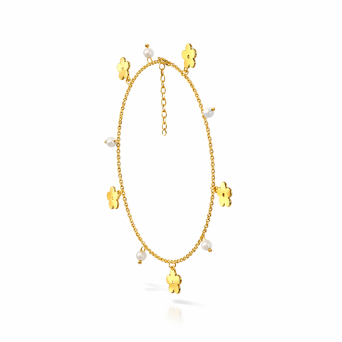Qemi Silver Floral Pearl Anklet