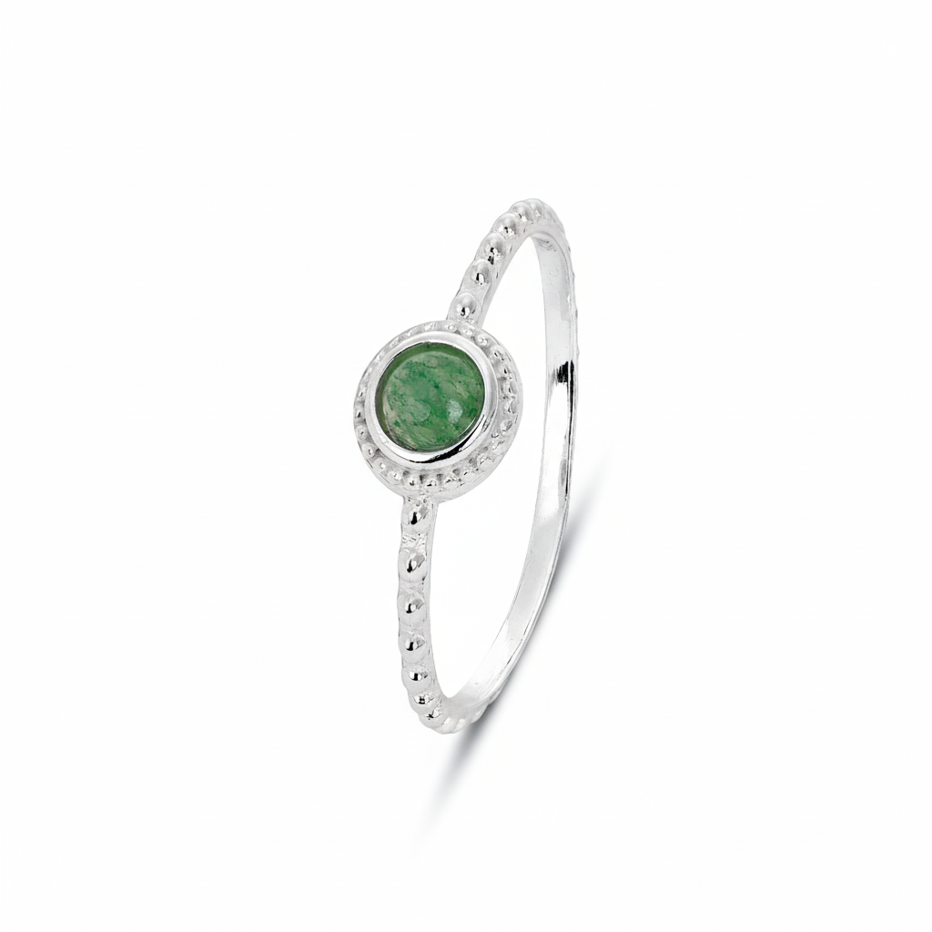 Lily Sterling Silver Round Green Aventurine Ring