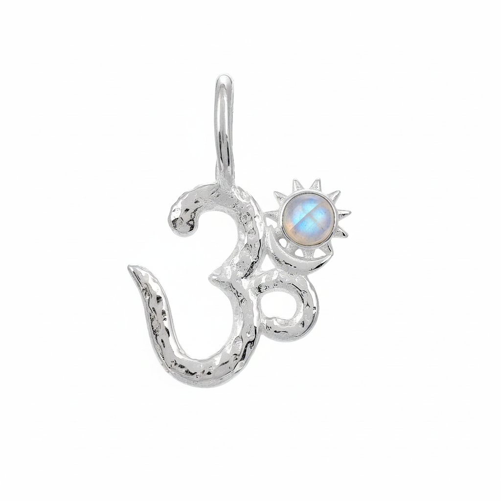 Leo Sterling Silver Rainbow Moonstone OM Pendant