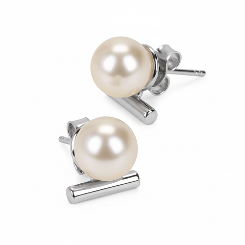 Bela Silver Round Pearl Earrings