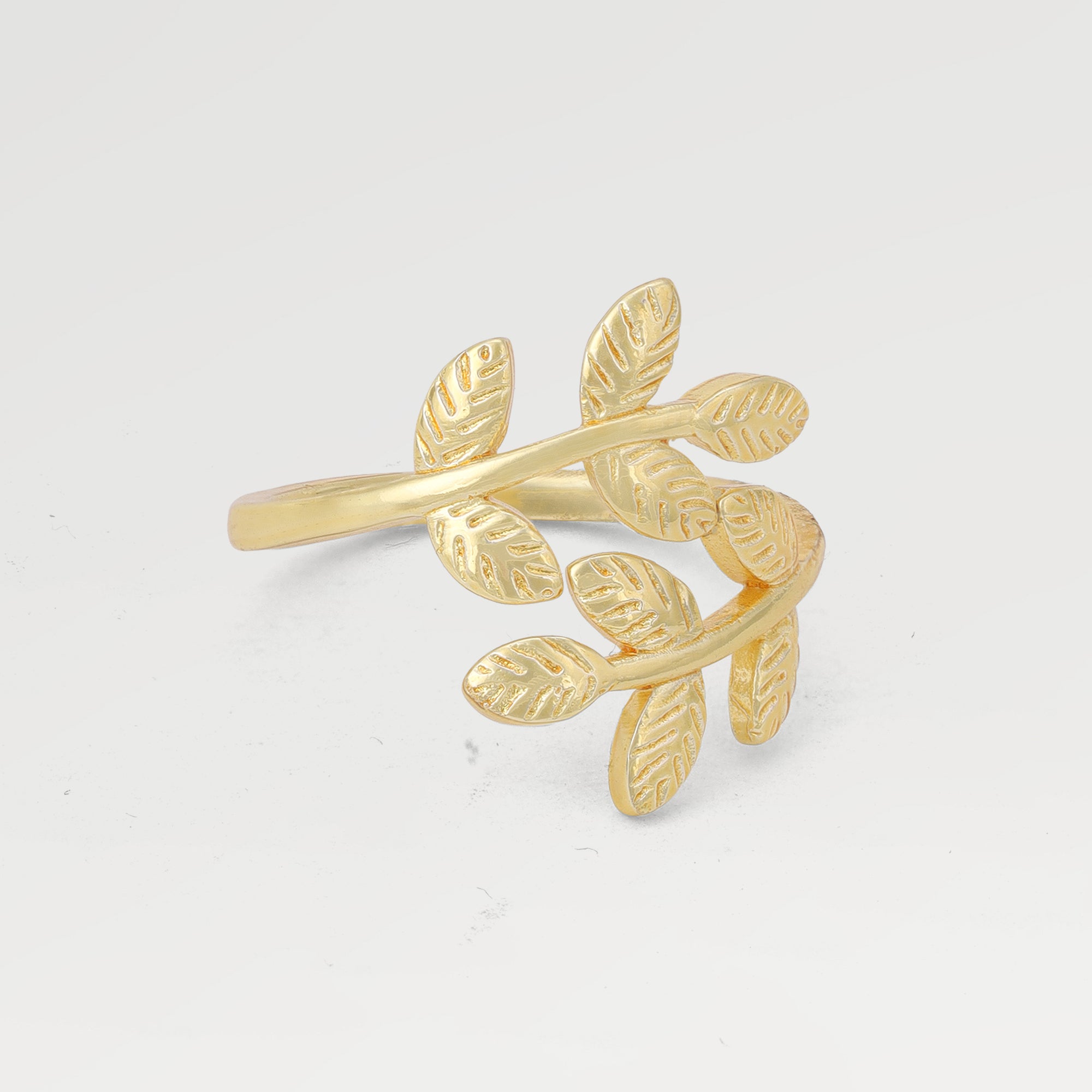 Anna Yellow Gold Plated Leaf Open Ring