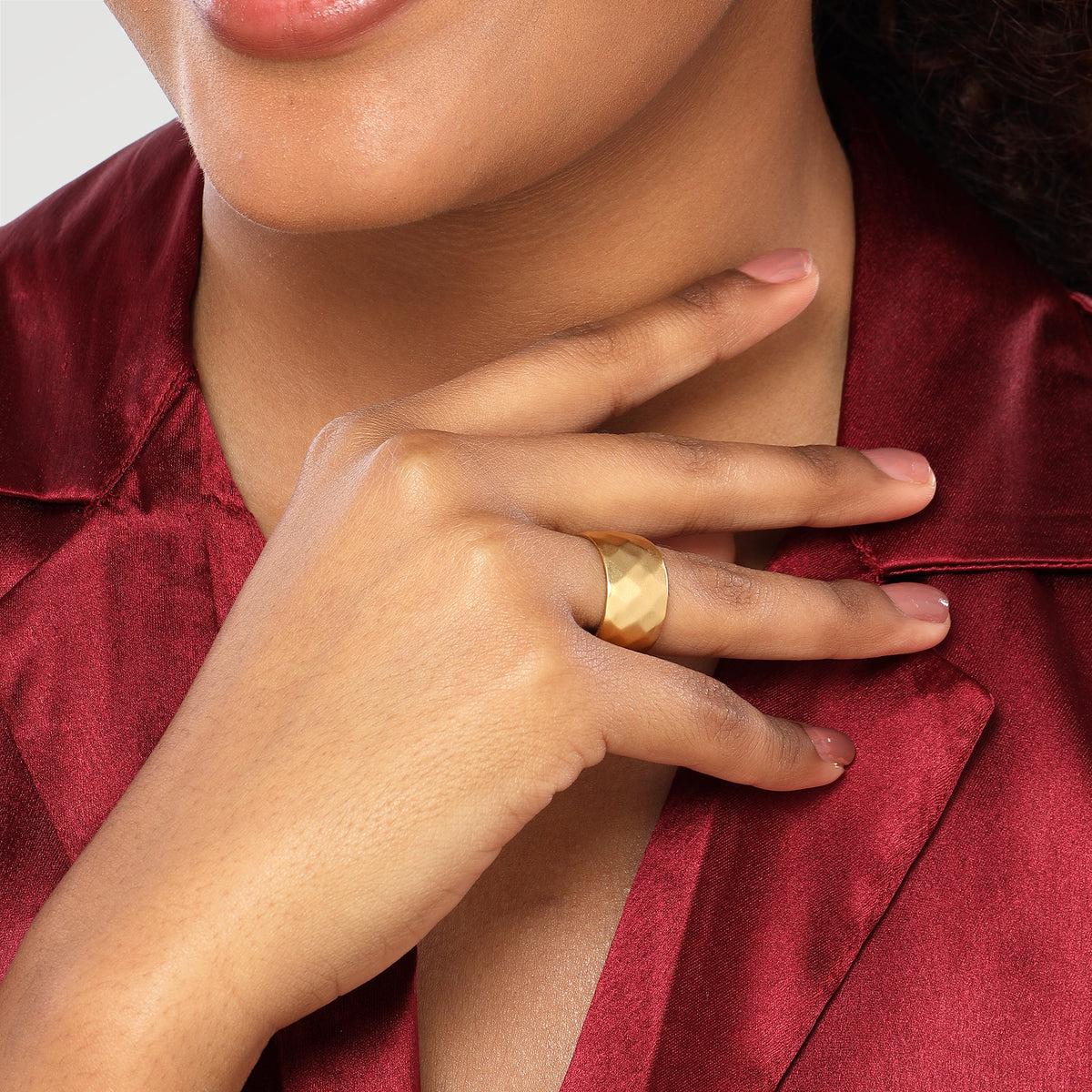 Ava Yellow Gold Plated Box Texture Ring