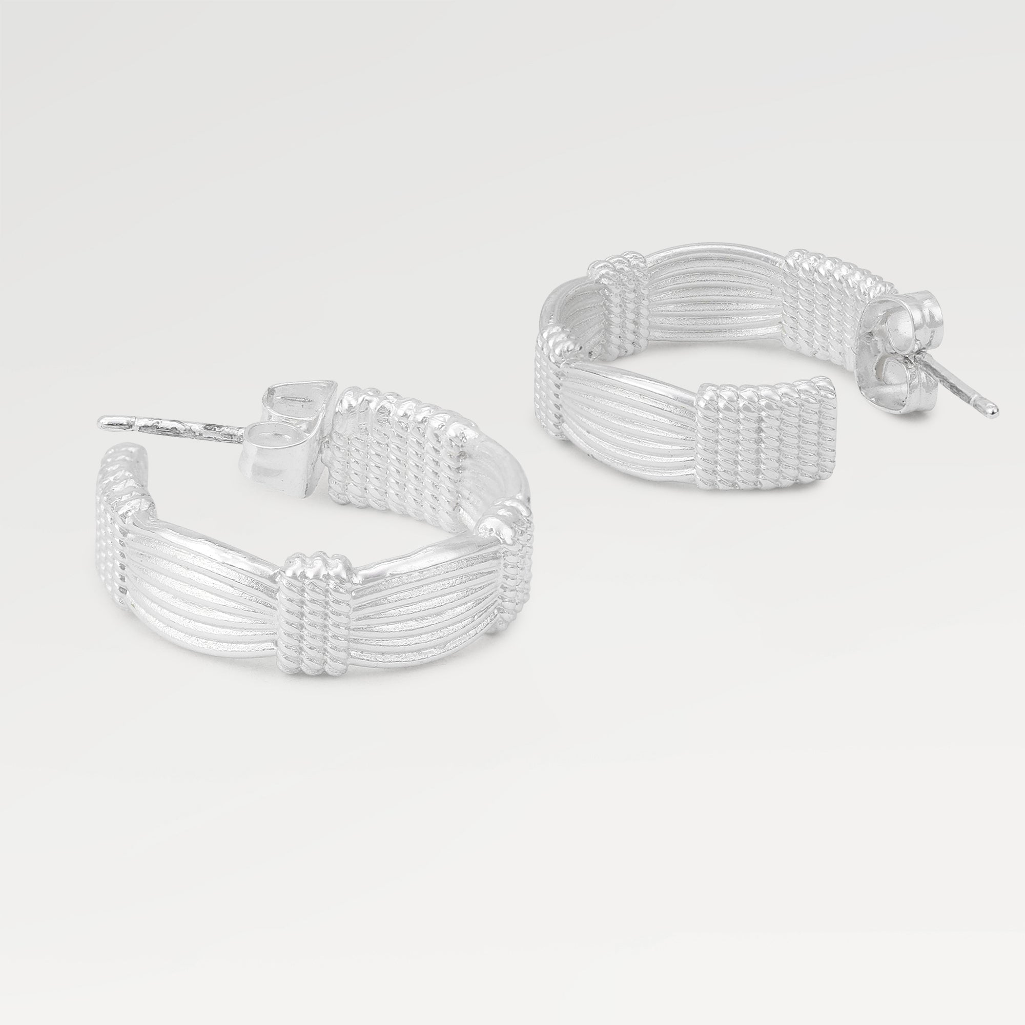 Emma Silver Plated Embossed Stud Hoop Earrings