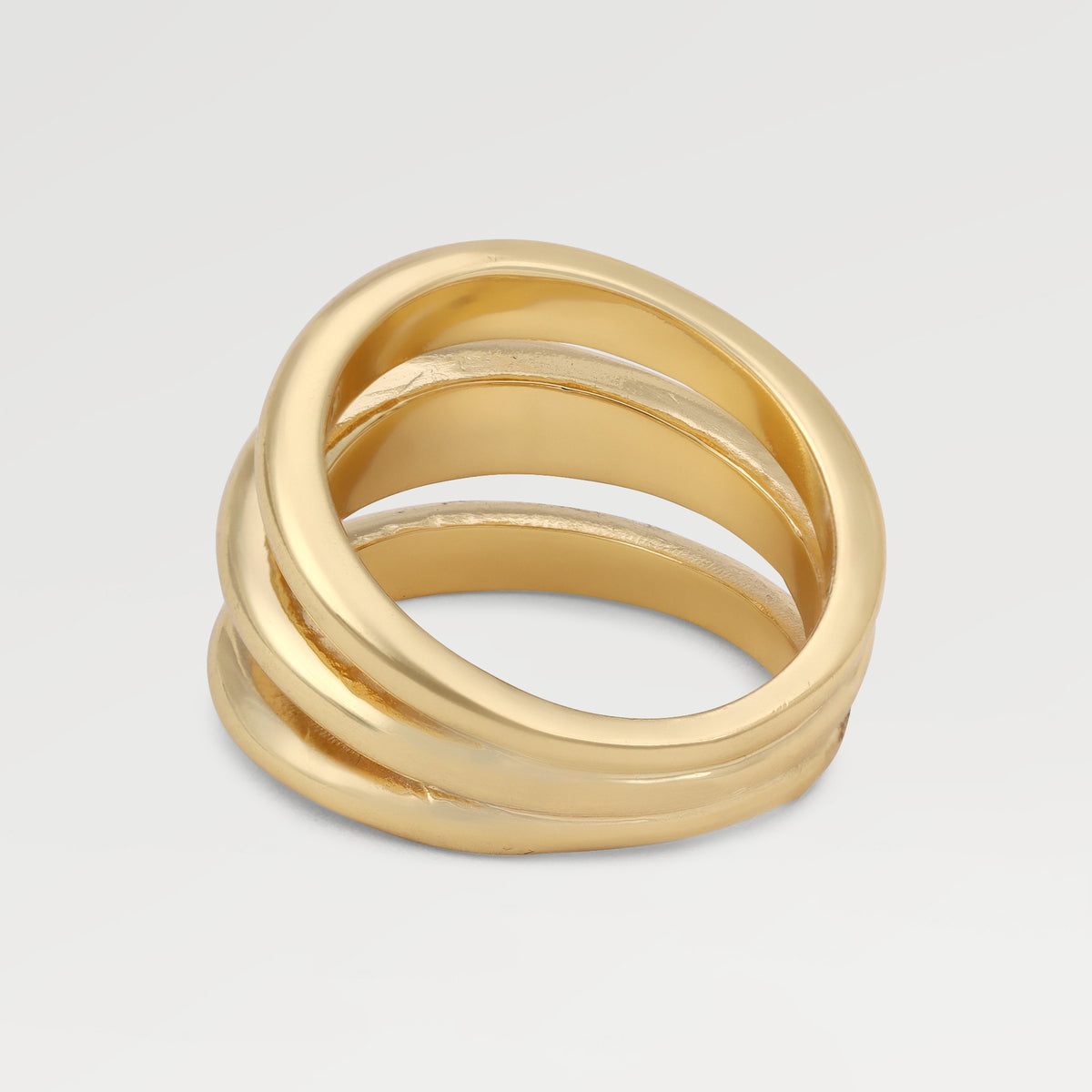999 Brass 0.50 Micron Yellow Gold Plated Plain Three Row Ring