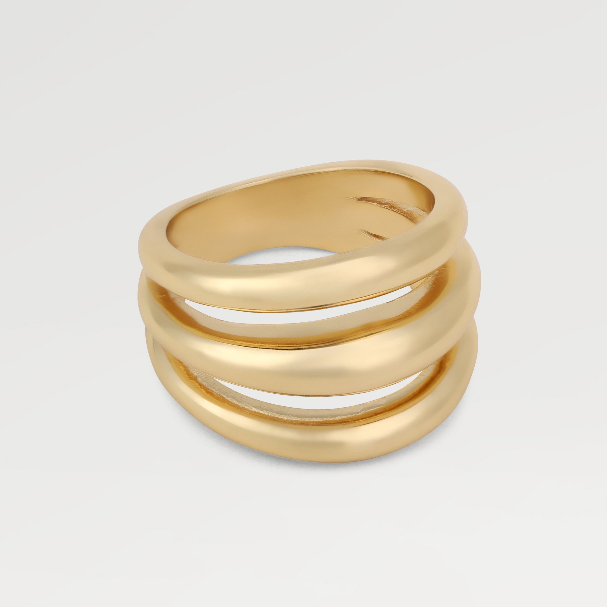 999 Brass 0.50 Micron Yellow Gold Plated Plain Three Row Ring