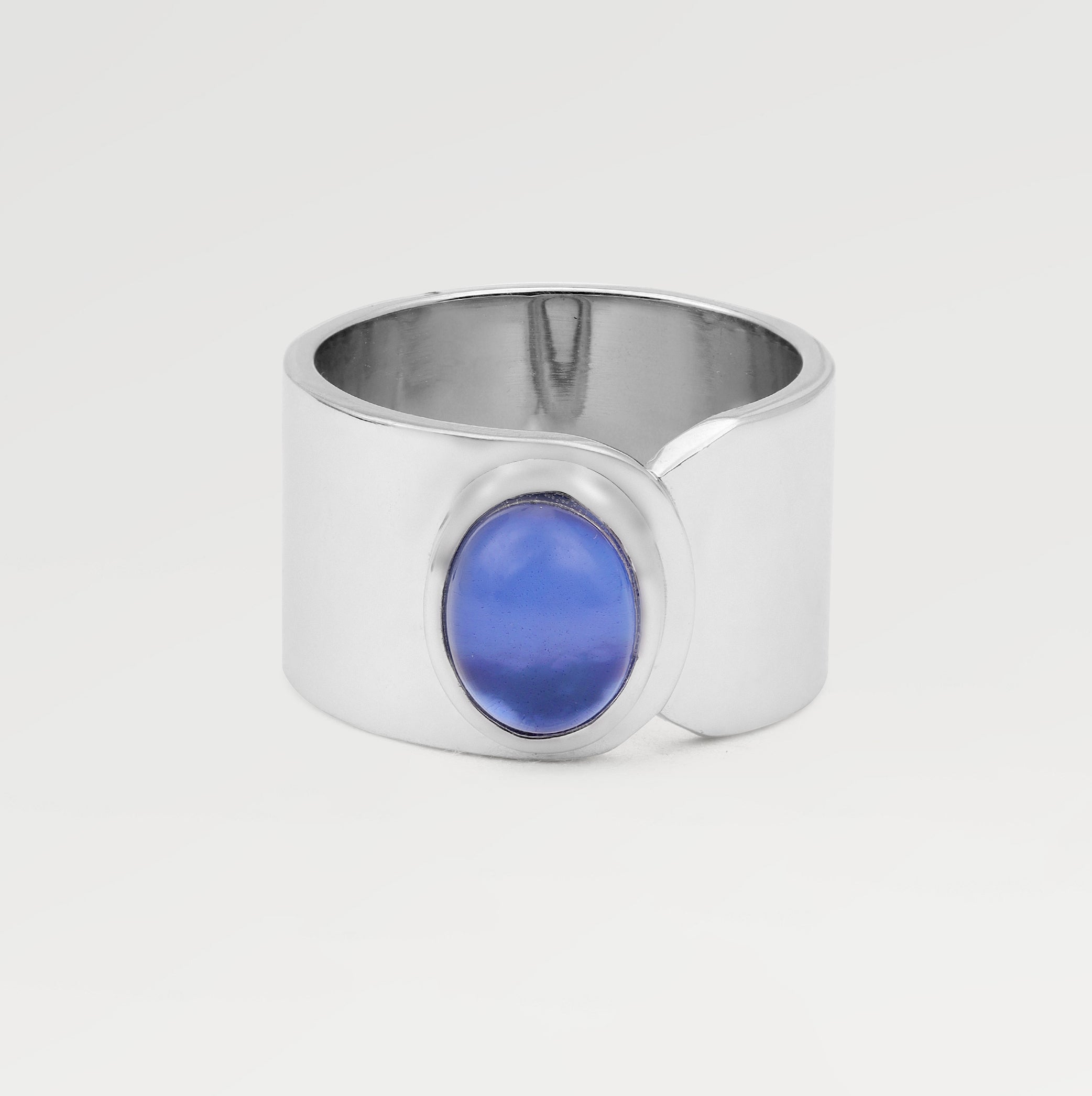 Lily Rhodium Plated TZ Blue Shell Bezel Ring
