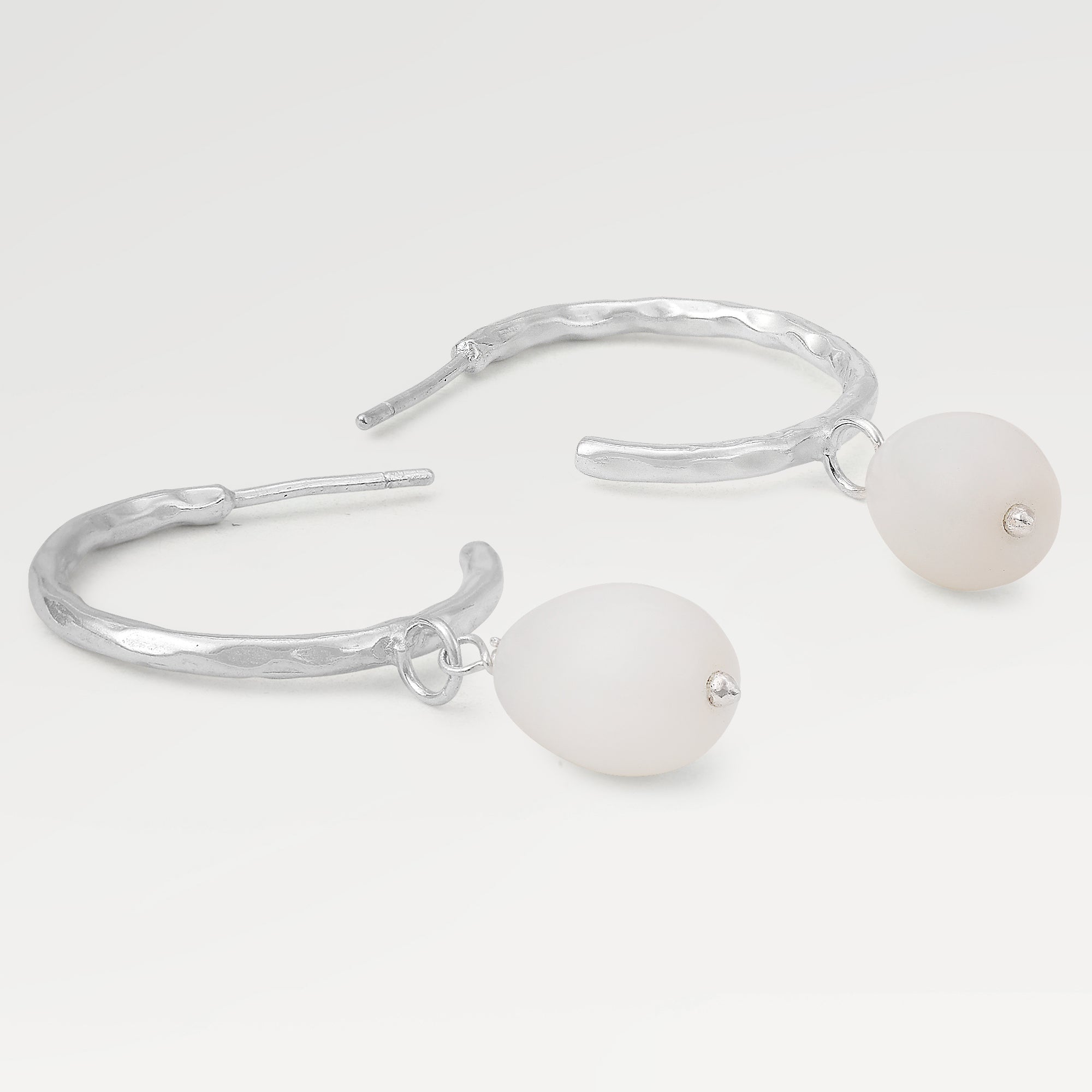 Grace Silver Plated Nugget Pearl Drop Hoop Earrings