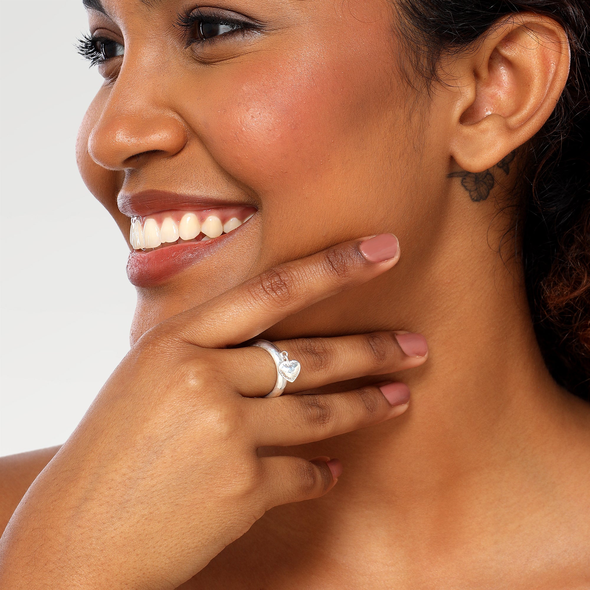 Silver Plated Plain Dangling Heart Ring
