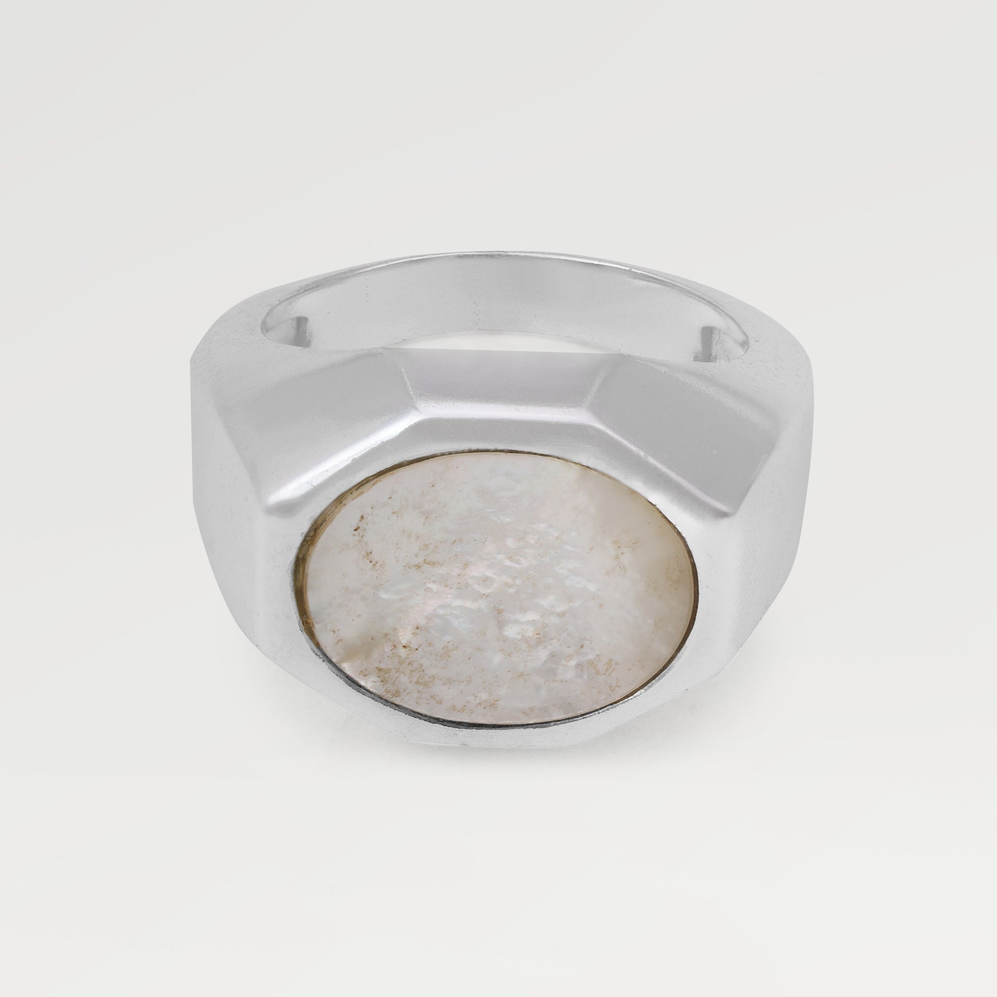 Mia Silver Plated Oval Shell Bezel Ring