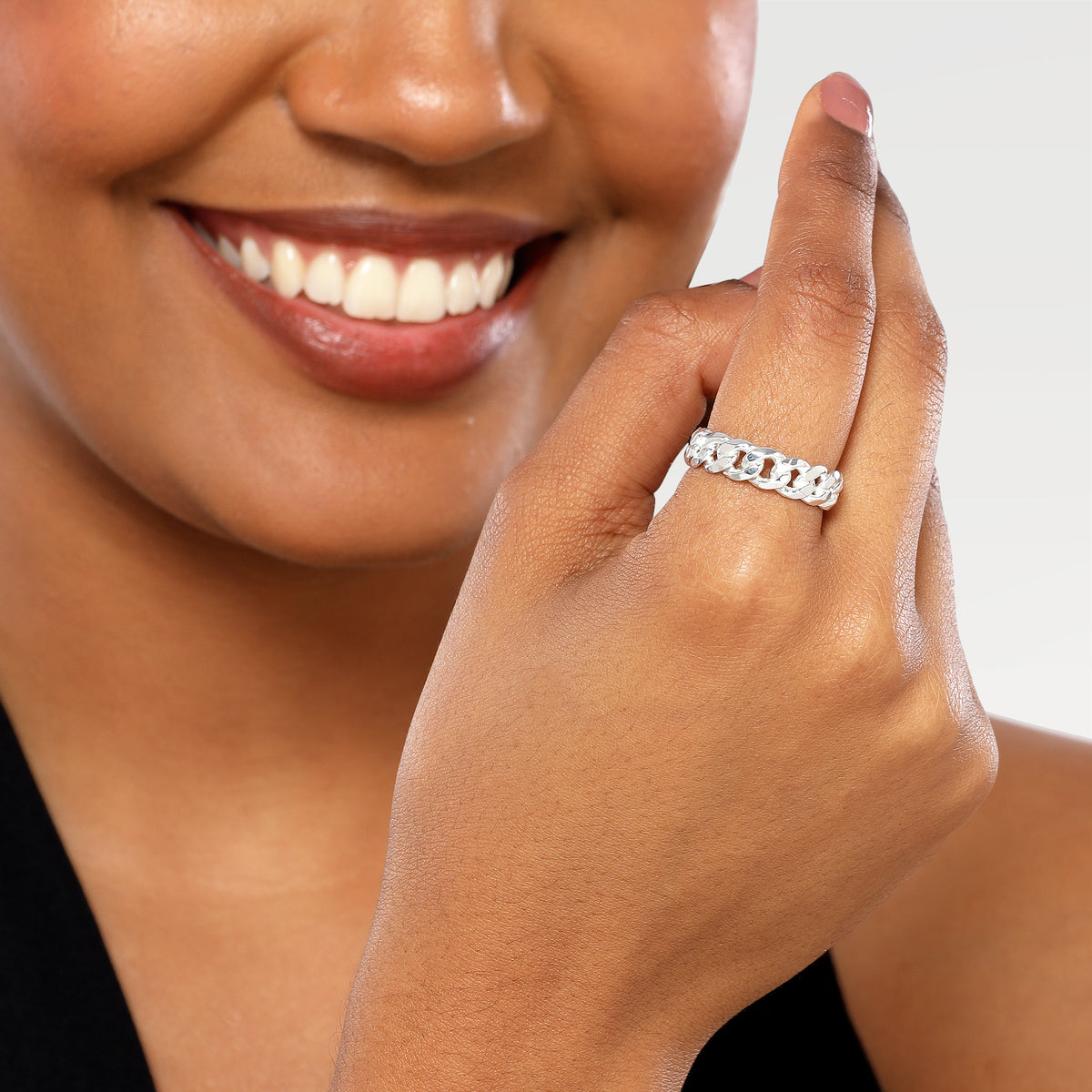 Zoe Silver Plated Curb Chain Band Ring