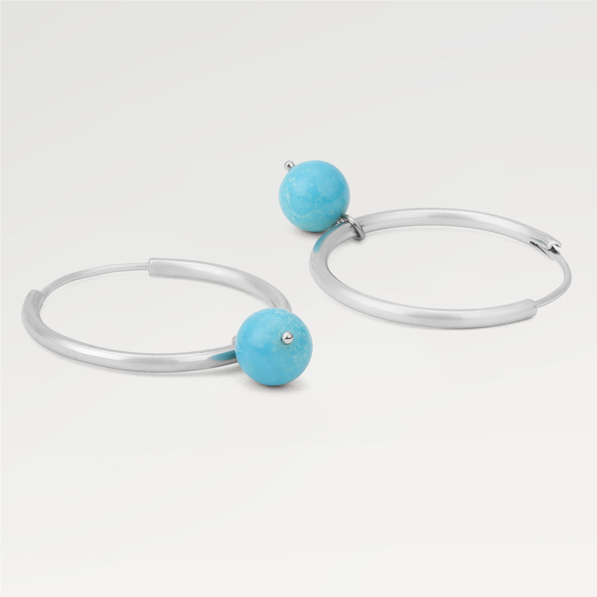 Rhodium Plated Dangleing Beads Earrings with Roundel Plain Beads Larimar
