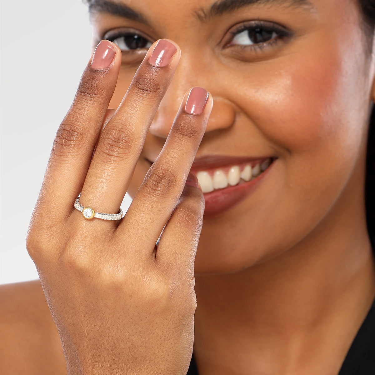Kate Two Tone Yellow Gold Zircon Bezel Ring