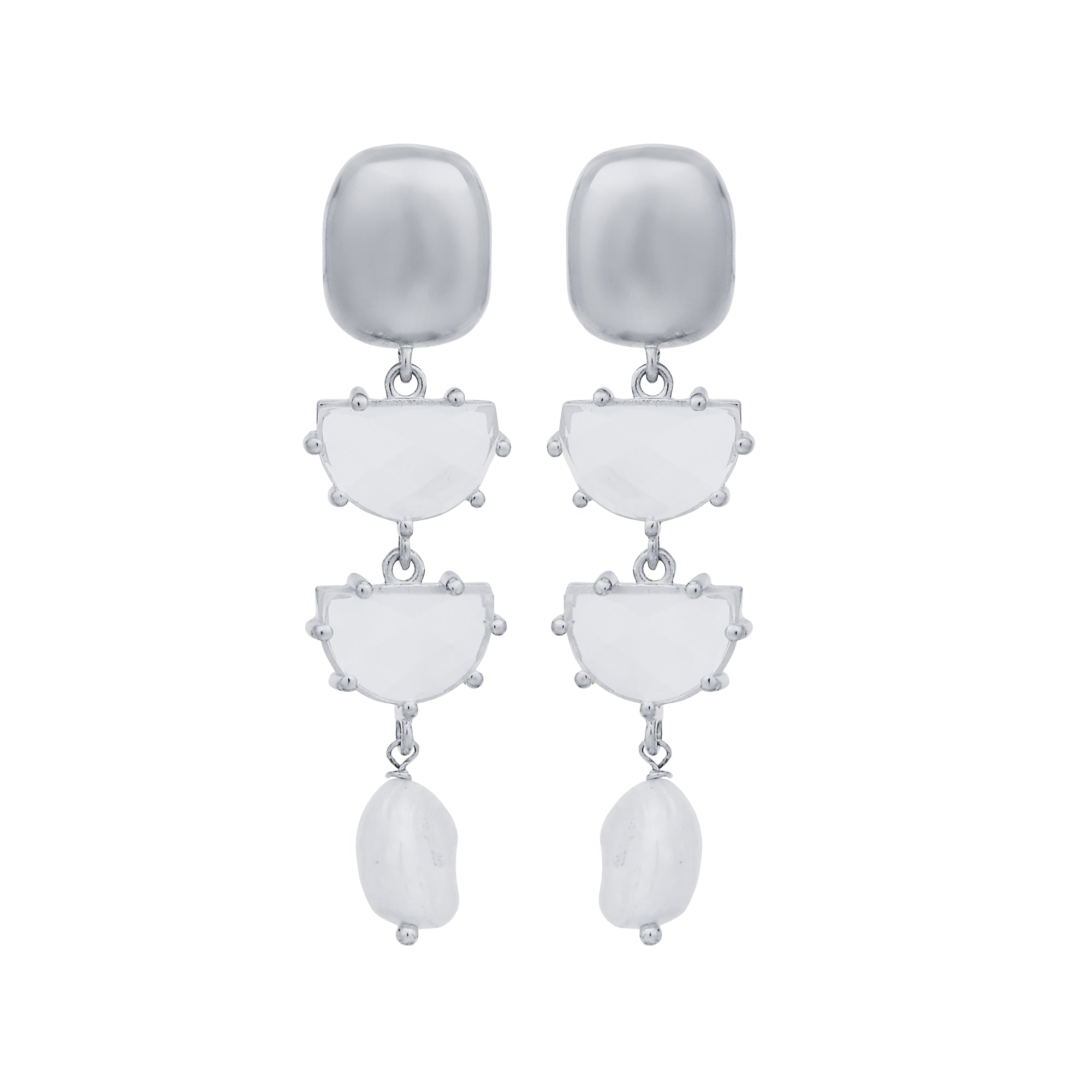 Zoe Gold Plated Rock Crystal Pearl Stud Set