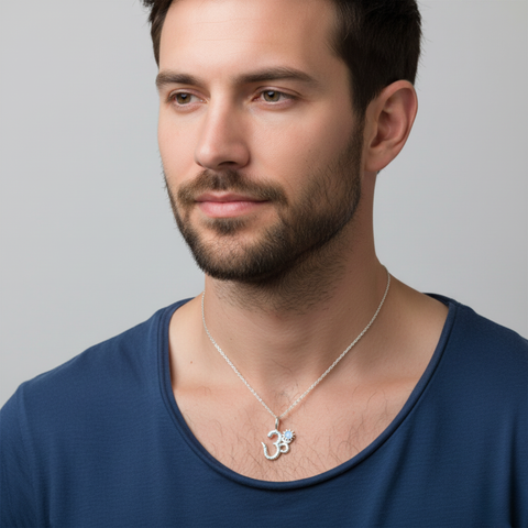 Leo Sterling Silver Rainbow Moonstone OM Pendant