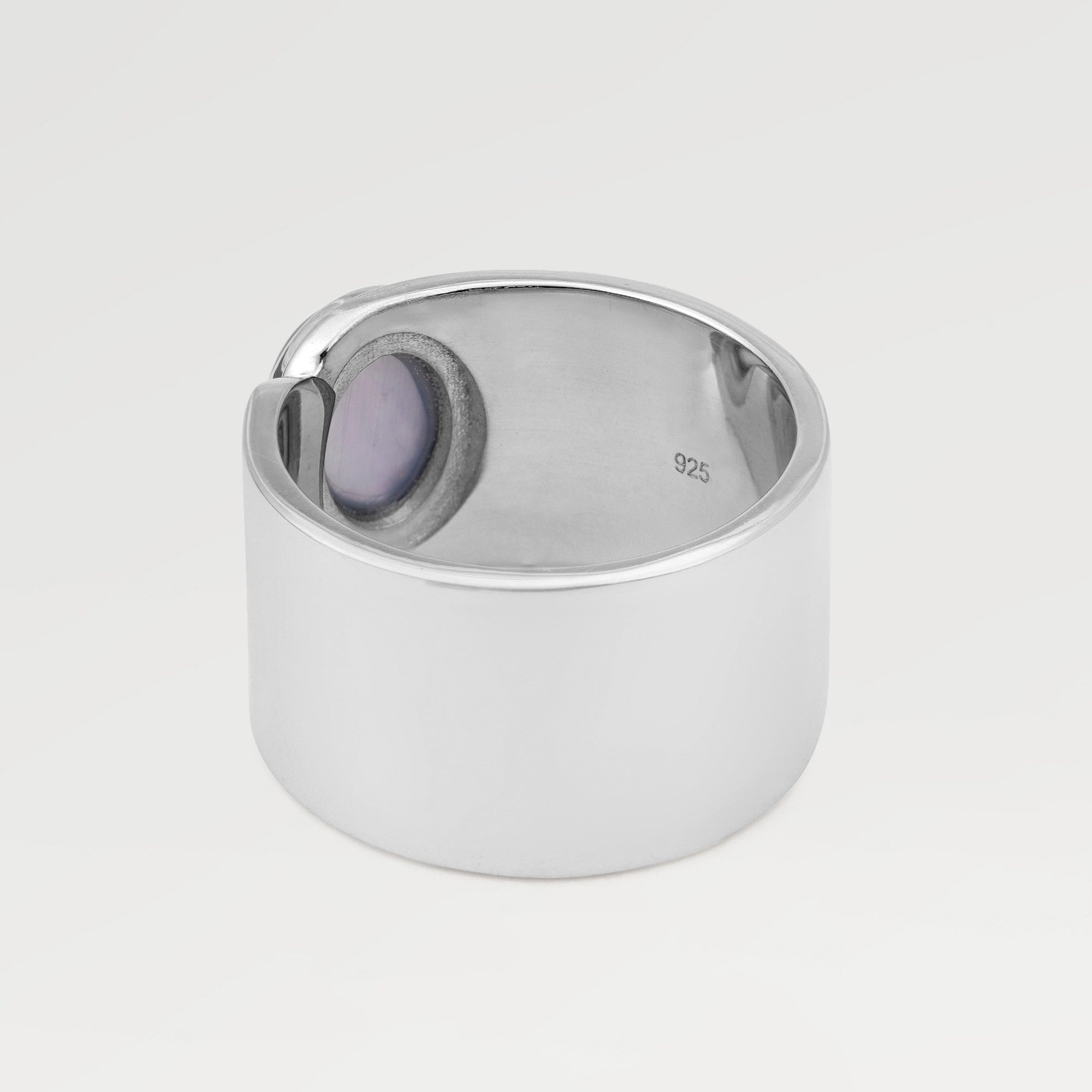 Lily Rhodium Plated TZ Blue Shell Bezel Ring