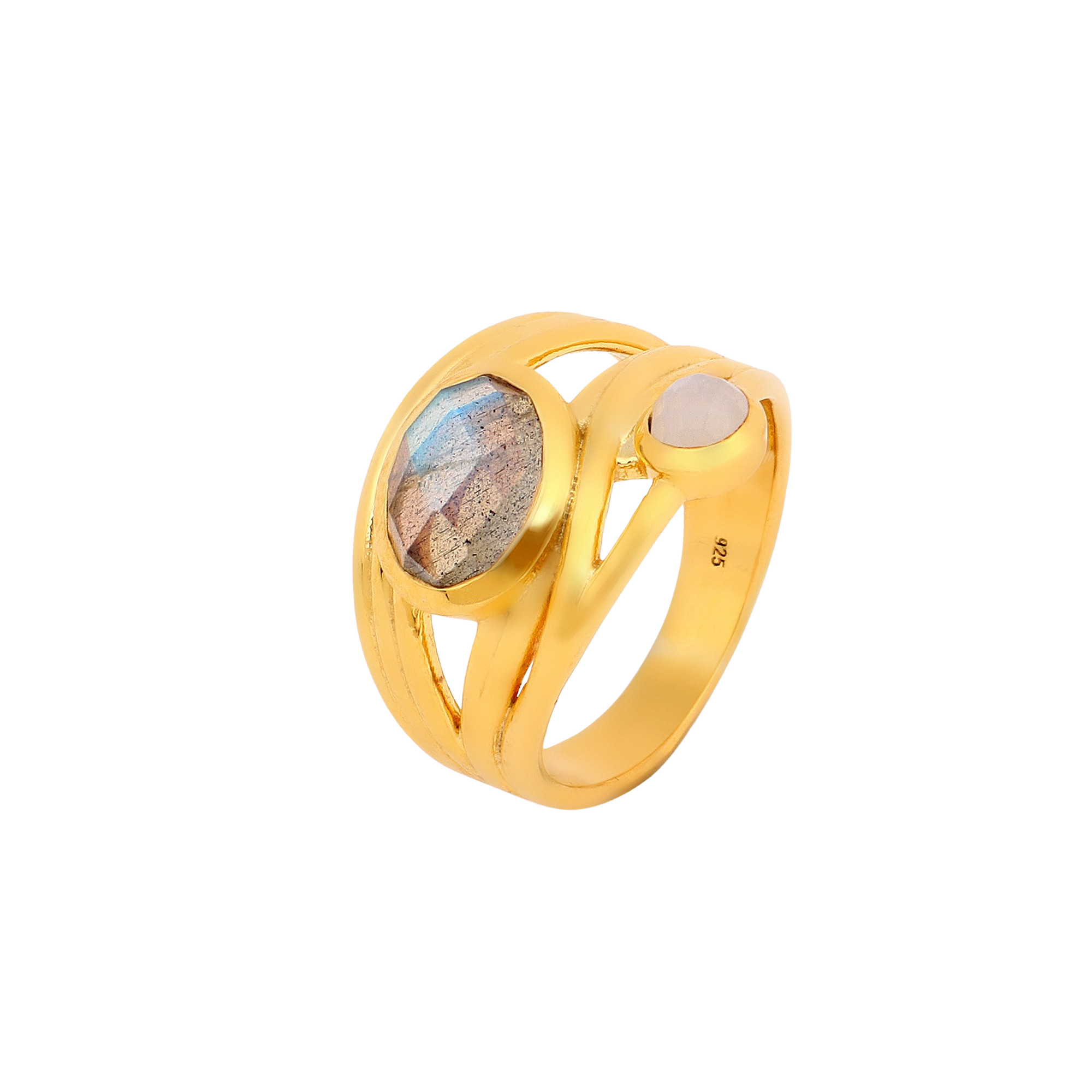 Anna Gold Plated Moonstone Labradorite Ring