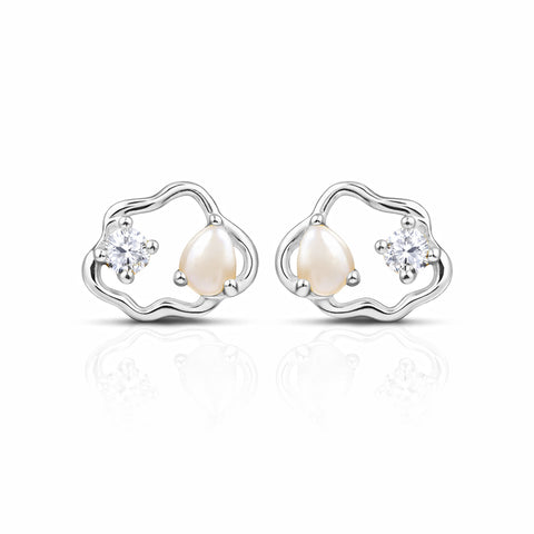 Lily Silver Zirconia Pearl  Earrings