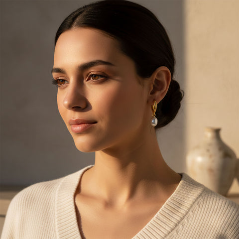 Kate Silver Round Pearl Earrings