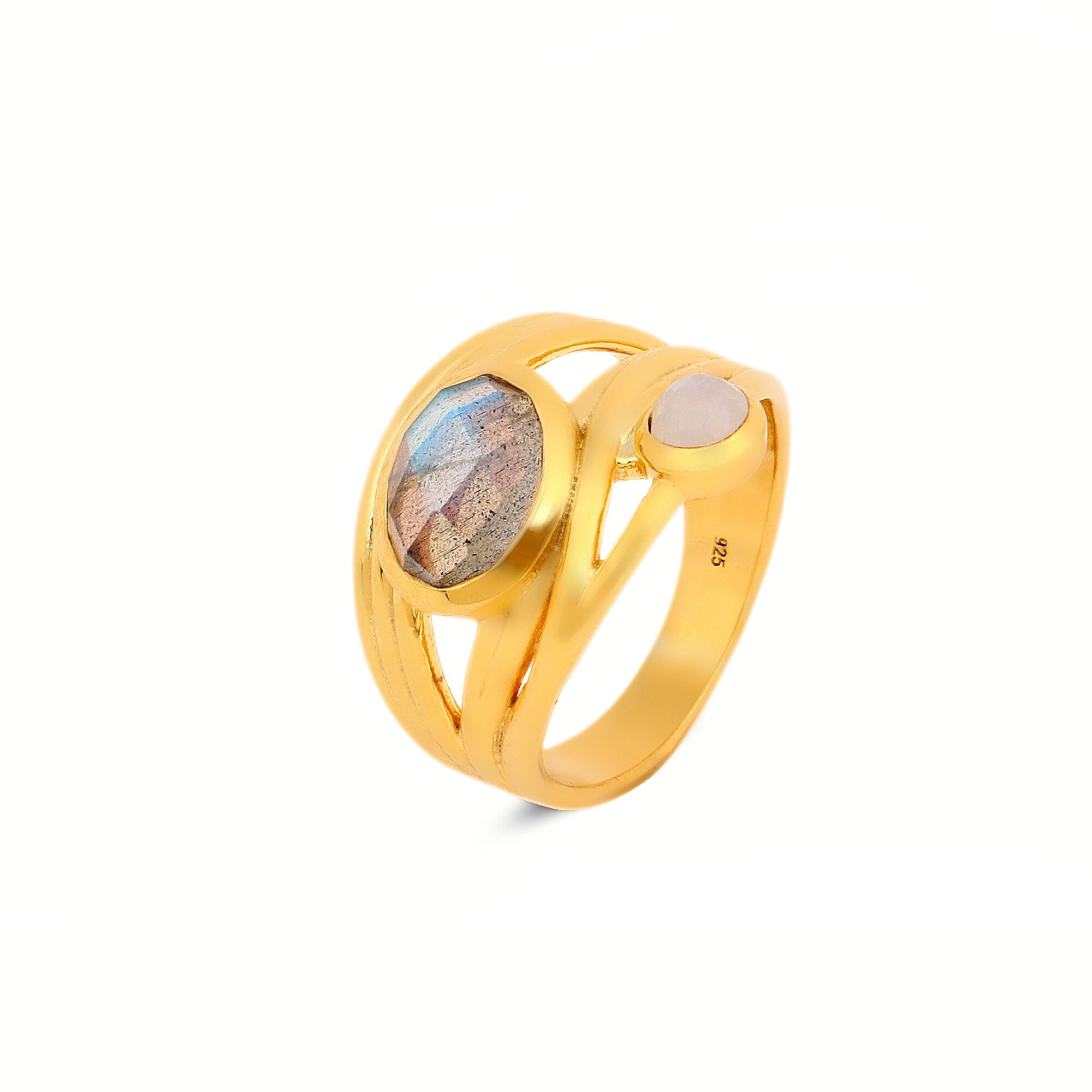 Anna Gold Plated Moonstone Labradorite Ring