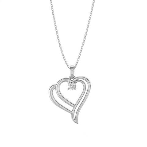 Brin Silver Heart Zirconia Necklace