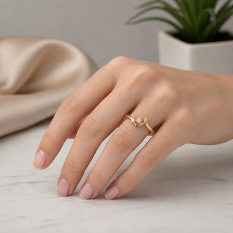 Euni Silver Heart Zirconia Adjustable Ring