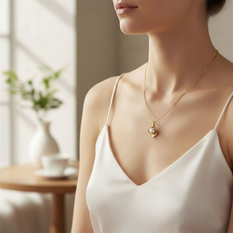 Anna Silver Pearl Leaf Necklace