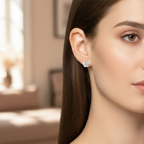 Hemi Silver Diamond Earrings