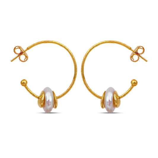 Juno Silver Huggies Pearl Earrings