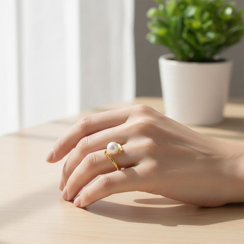 Lily Silver Pearl Adjustable Ring