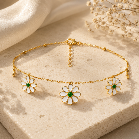 Arna Silver Floral Anklet