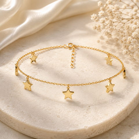 Anvi Silver Star Anklet