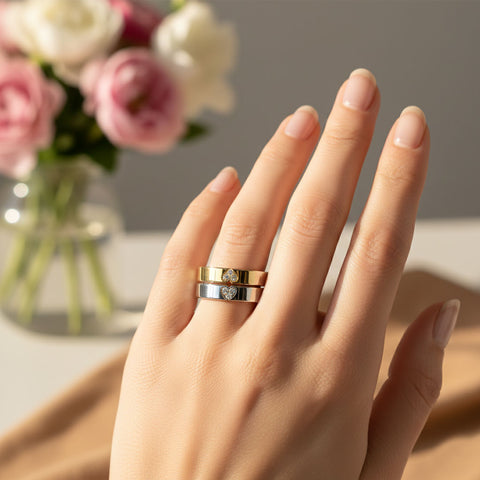 Cova Silver Adjustable Two Tone Ring Set