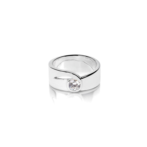 Loe Sterling Silver Round Lab Grown Diamond Ring